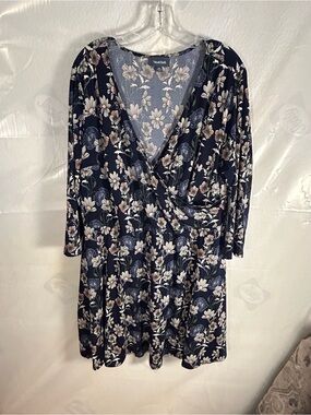 ModCloth Mock Wrap Floral Dress in Navy -